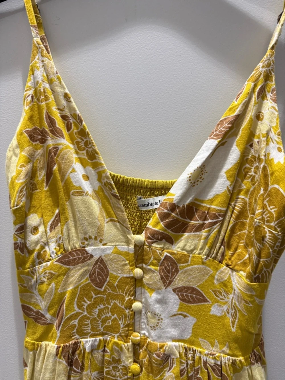 Abercrombie & Fitch Yellow Gold Floral Linen Maxi Dress